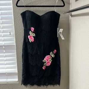 Black strapless lace cocktail dress. New with tags